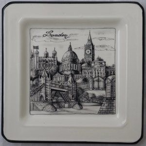 London Square 7.5" Salad Plate Cities Made in Italy Brunelli Black & White New